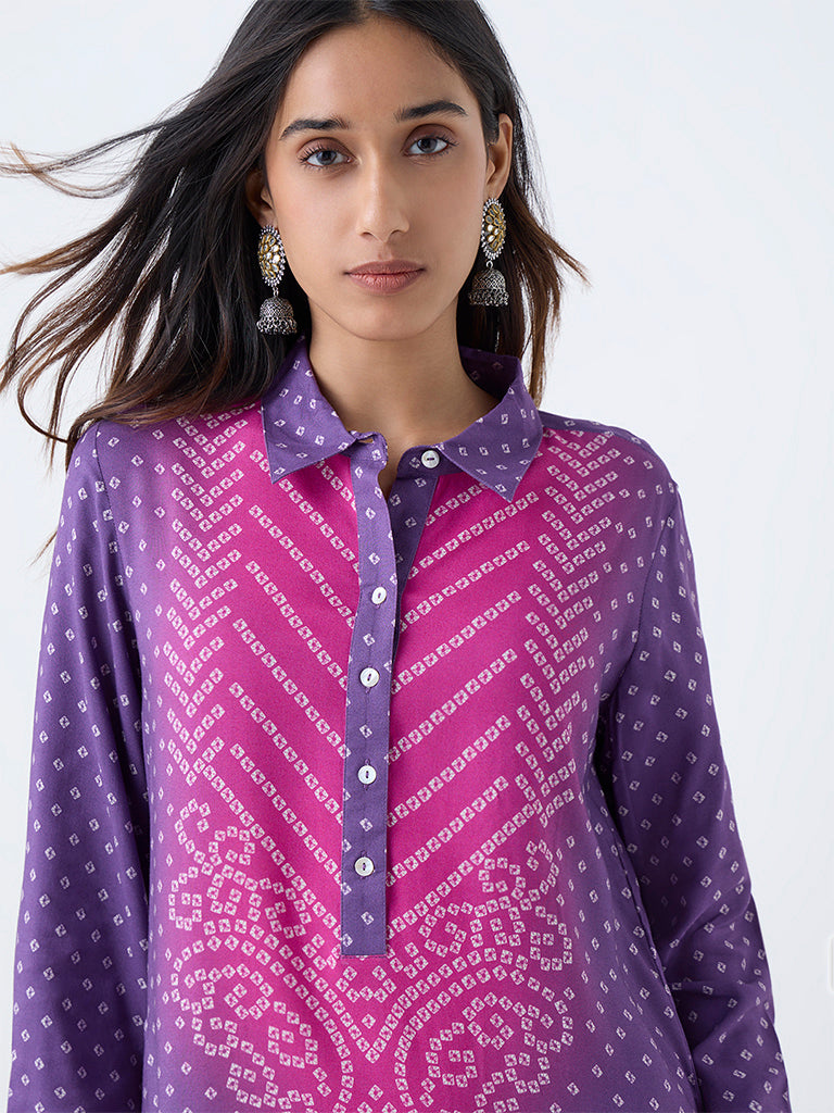 Utsa Purple Bandhani Printed A-Line Kurta - Image 3