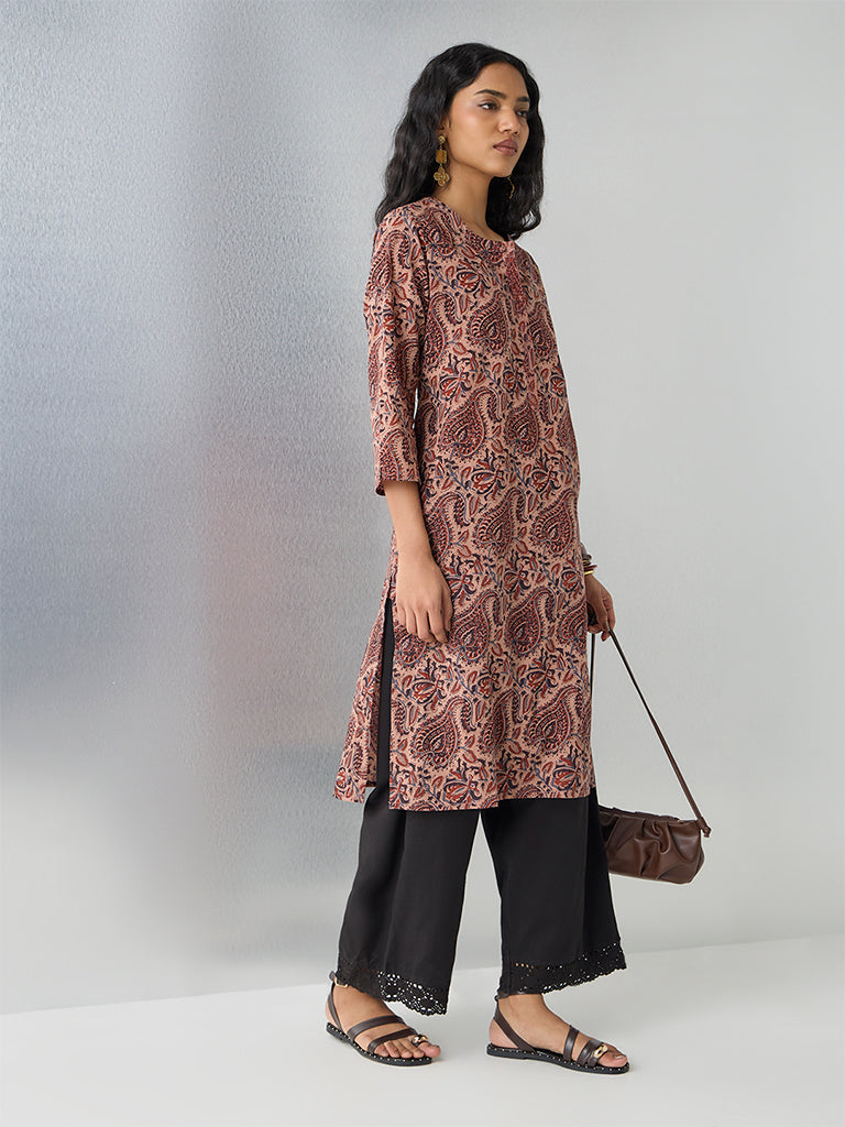 Utsa Rust Printed Cotton Straight Kurta - Image 2
