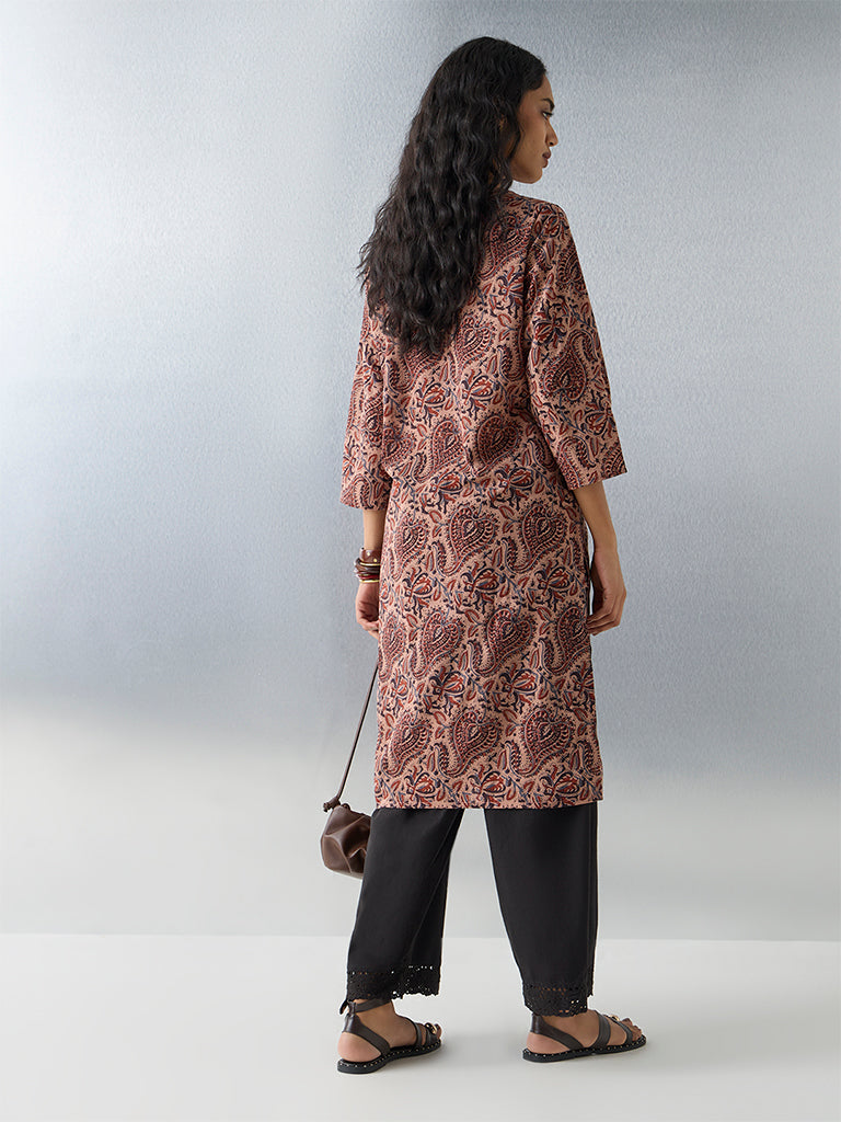 Utsa Rust Printed Cotton Straight Kurta - Image 4