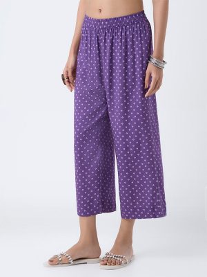Utsa Purple Bandhani Printed Pants