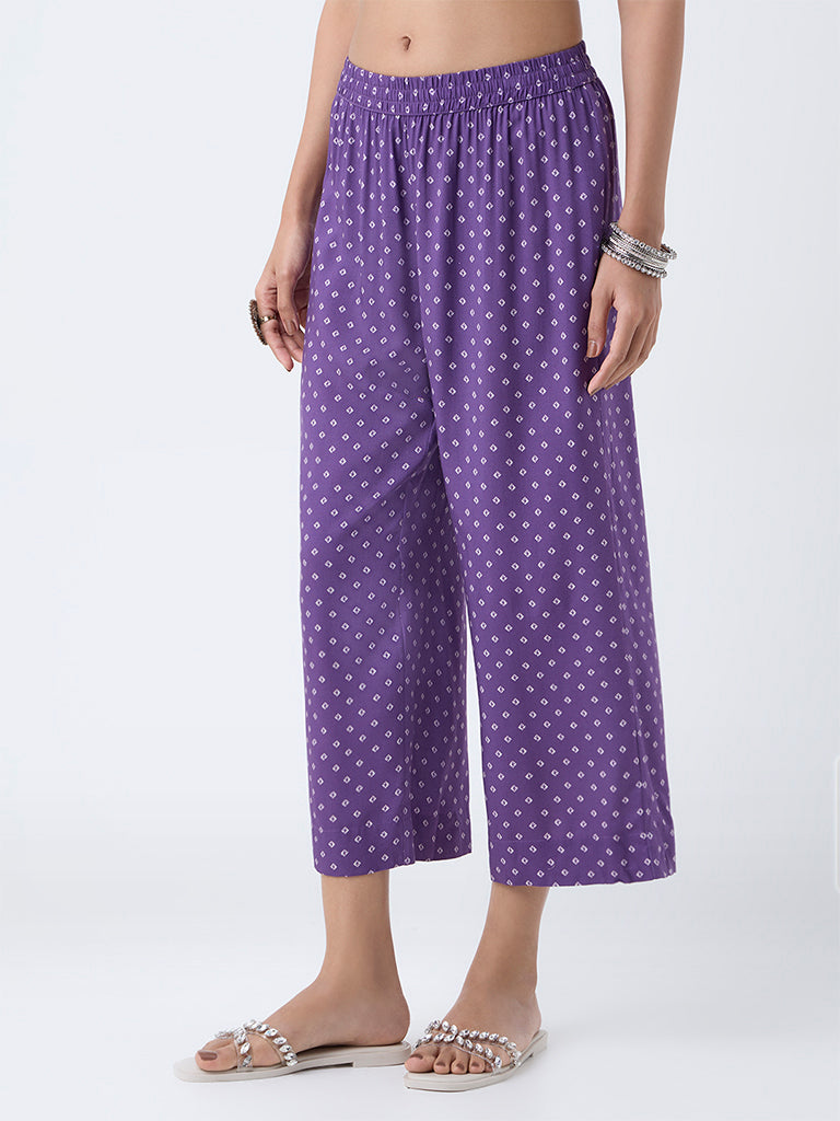 Utsa Purple Bandhani Printed Pants
