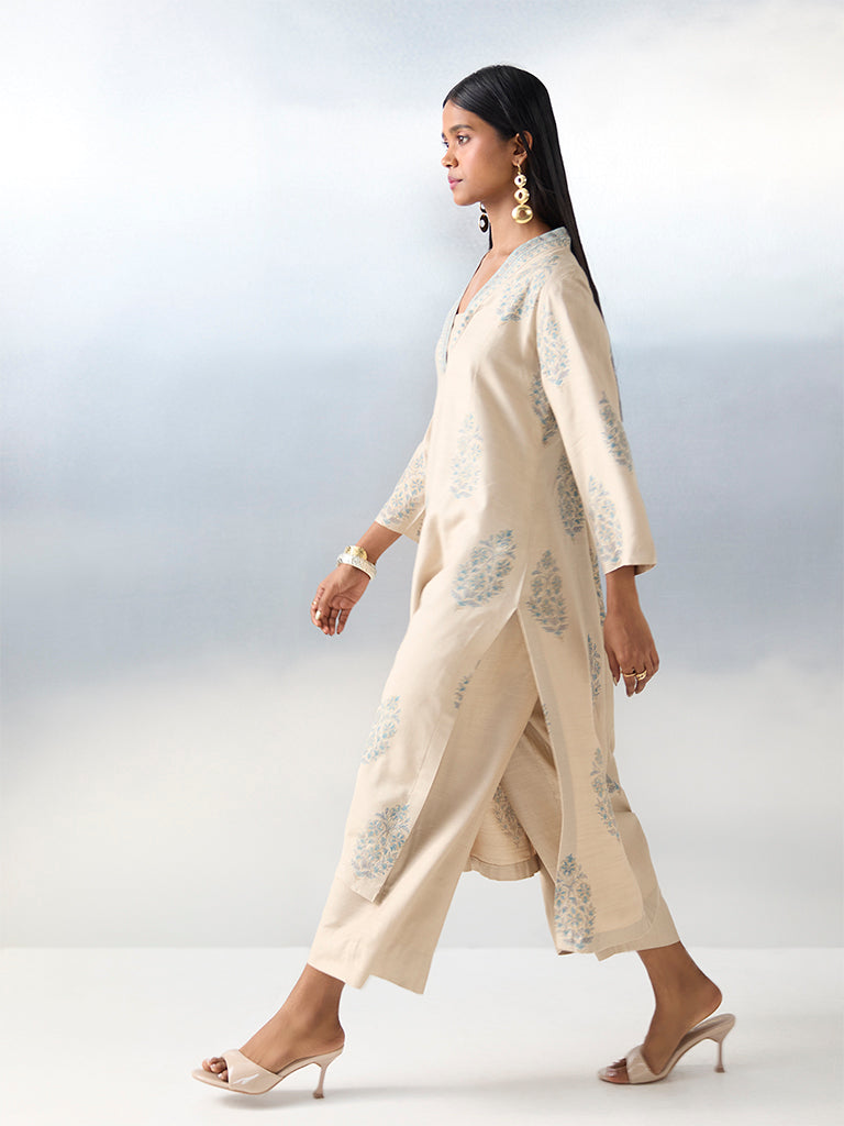 Zuba Beige Solid Ethnic Pants - Image 2