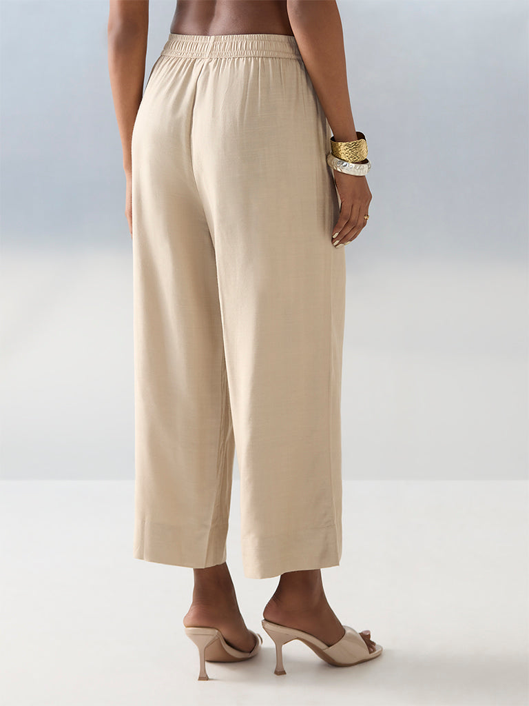 Zuba Beige Solid Ethnic Pants - Image 4