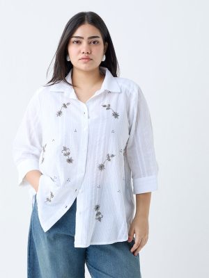 Gia White Embellished Cotton Shirt