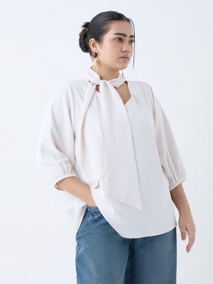 Gia White Scarf-Detailed Top