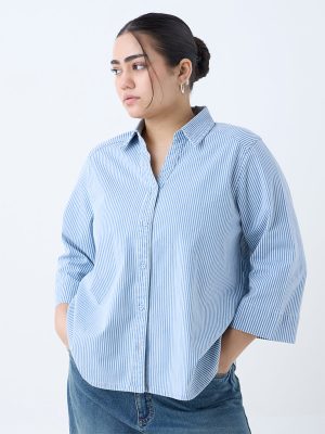 Gia Blue Striped Cotton-Blend Shirt