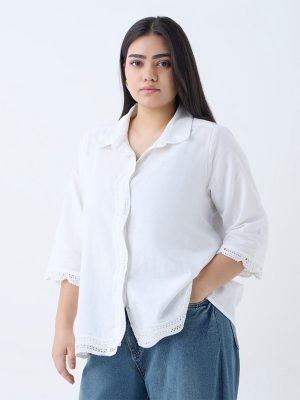 Gia White Crochet-Detailed Cotton-Blend Shirt