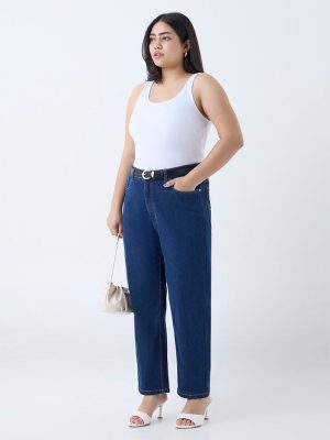 Gia Dark Blue Relaxed-Fit High-Rise Jeans