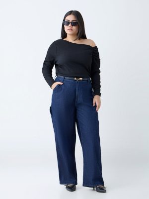 Gia Dark Blue Straight-Fit High-Rise Jeans