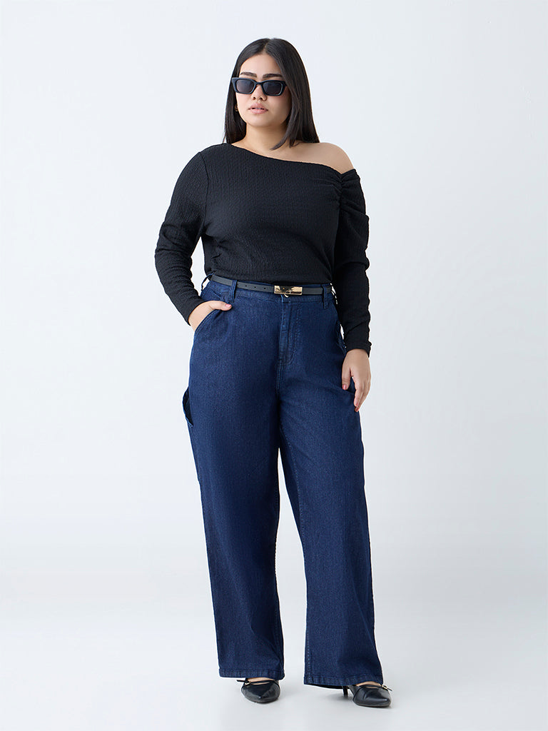 Gia Dark Blue Straight-Fit High-Rise Jeans