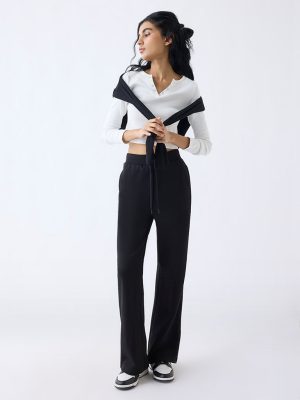 Studiofit Black Solid High-Rise Pants