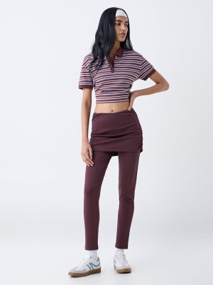 Studiofit Brown Ruched High-Rise Cotton-Blend Pants