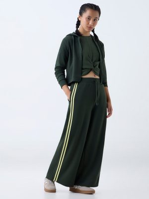 Studiofit Olive Striped High-Rise Track Pants