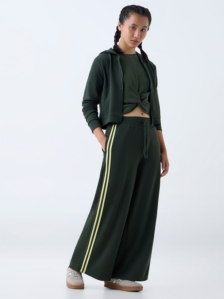 Studiofit Olive Striped High-Rise Track Pants