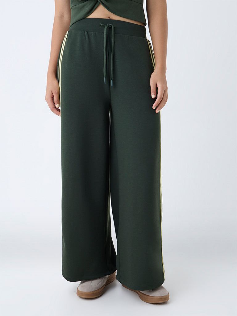 Studiofit Olive Striped High-Rise Track Pants - Image 2
