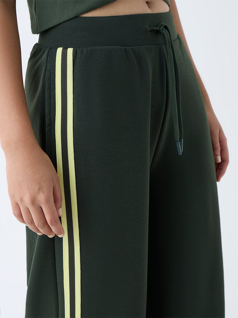 Studiofit Olive Striped High-Rise Track Pants - Image 3