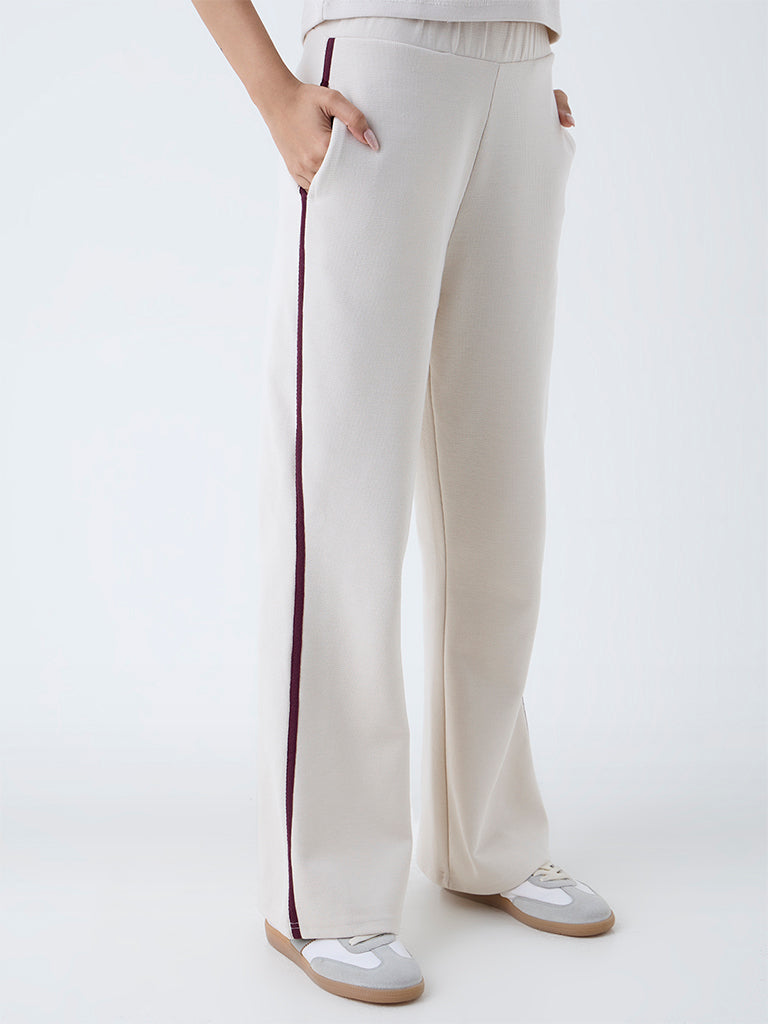 Studiofit Cream Striped High-Rise Pants - Image 2