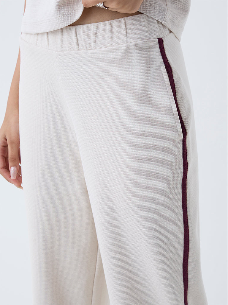 Studiofit Cream Striped High-Rise Pants - Image 3