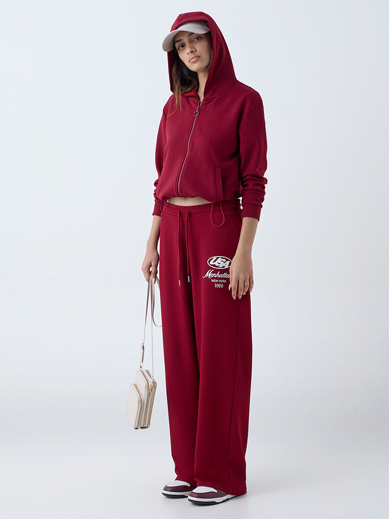 Studiofit Maroon Solid Hoodie