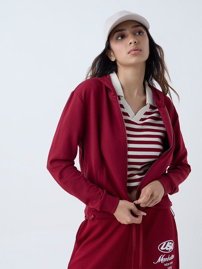 Studiofit Maroon Solid Hoodie - Image 2