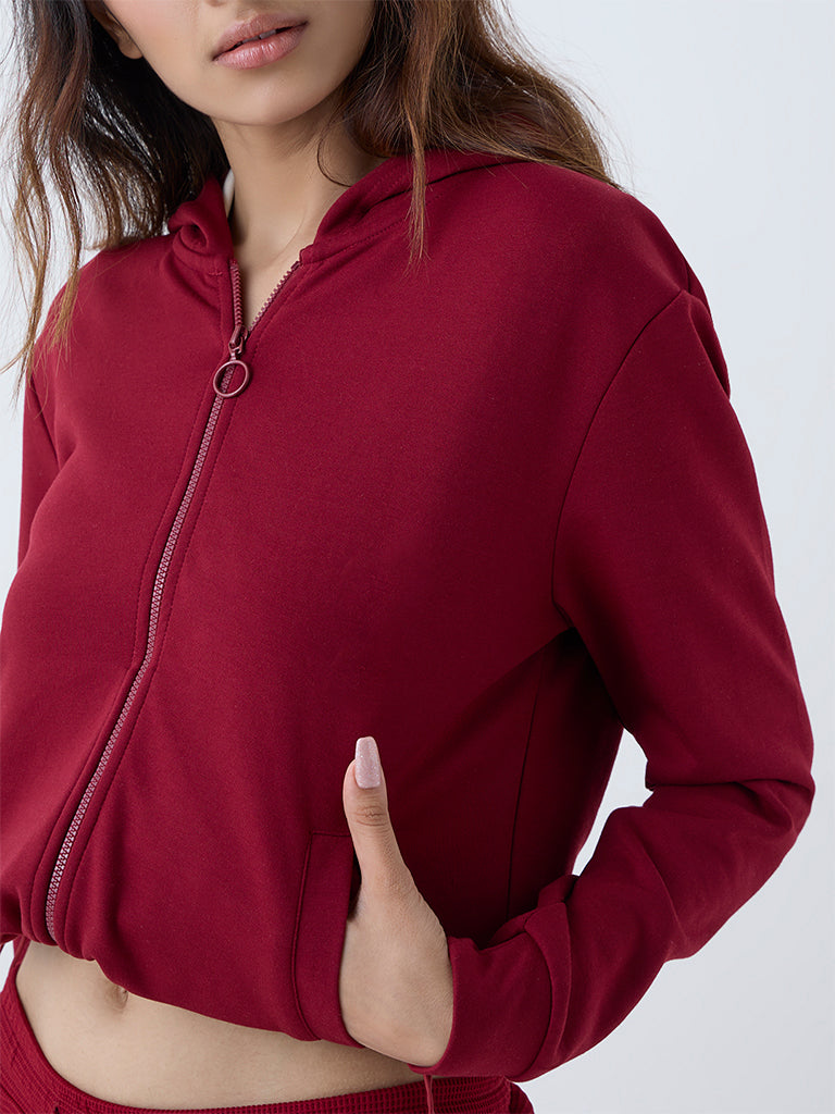 Studiofit Maroon Solid Hoodie - Image 3