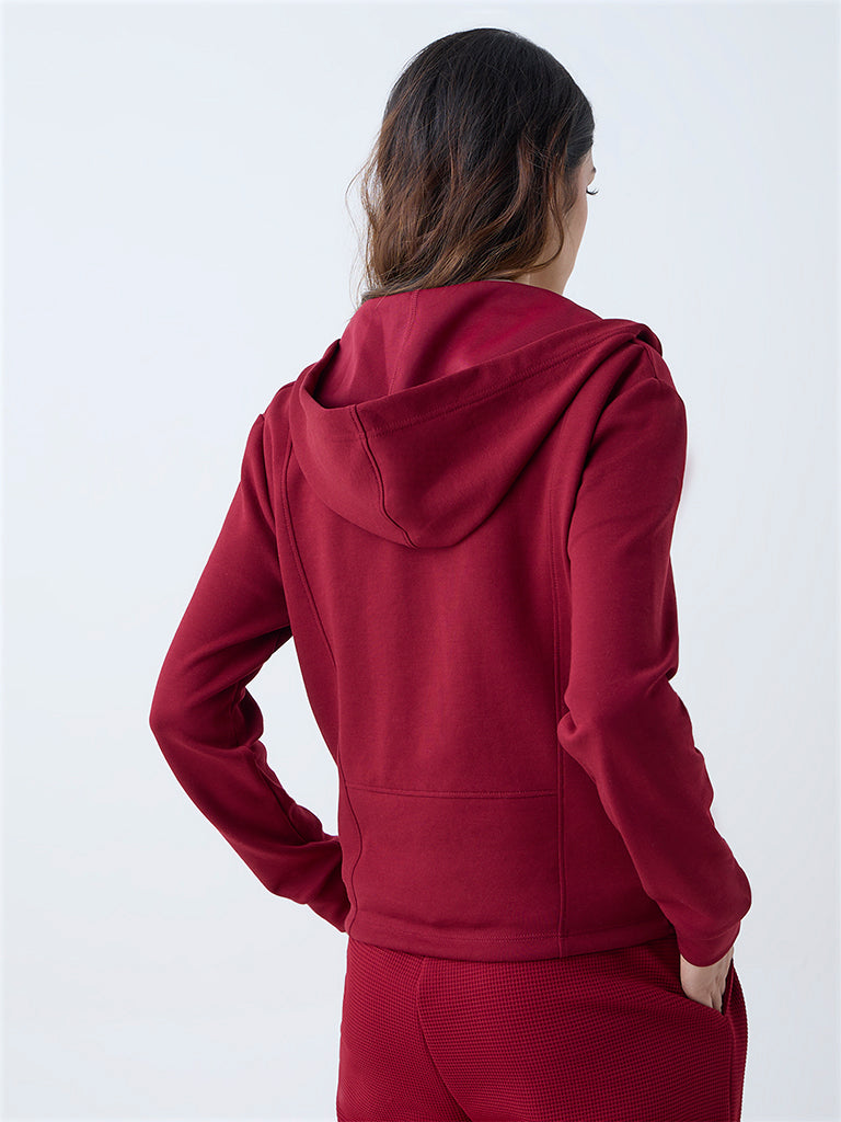 Studiofit Maroon Solid Hoodie - Image 4