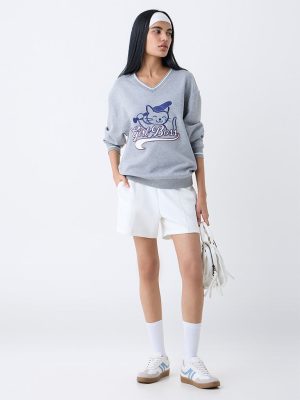Studiofit Grey Text Detailed Sweatshirt