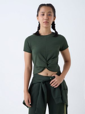 Studiofit Olive Knot-Detailed Cotton-Blend T-Shirt