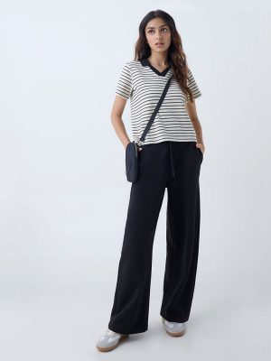 Studiofit White Striped Cotton-Blend T-Shirt