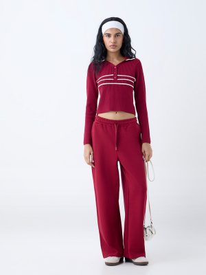 Studiofit Maroon Ribbed Top