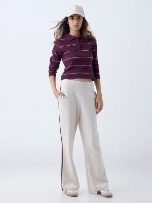 Studiofit Plum Striped Cotton-Blend T-Shirt