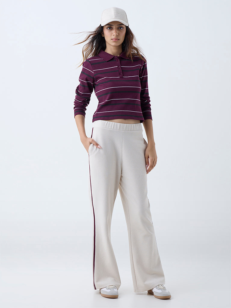 Studiofit Plum Striped Cotton-Blend T-Shirt