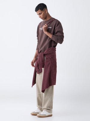 Nuon Dark Brown Relaxed Fit Cotton-Blend Sweatshirt