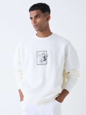 Nuon Off-White Printed Relaxed-Fit Cotton-Blend Sweatshirt