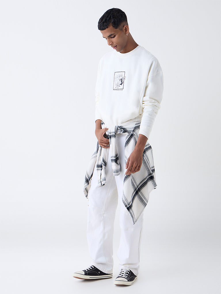 Nuon Off-White Printed Relaxed-Fit Cotton-Blend Sweatshirt - Image 2