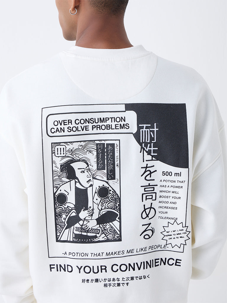 Nuon Off-White Printed Relaxed-Fit Cotton-Blend Sweatshirt - Image 3