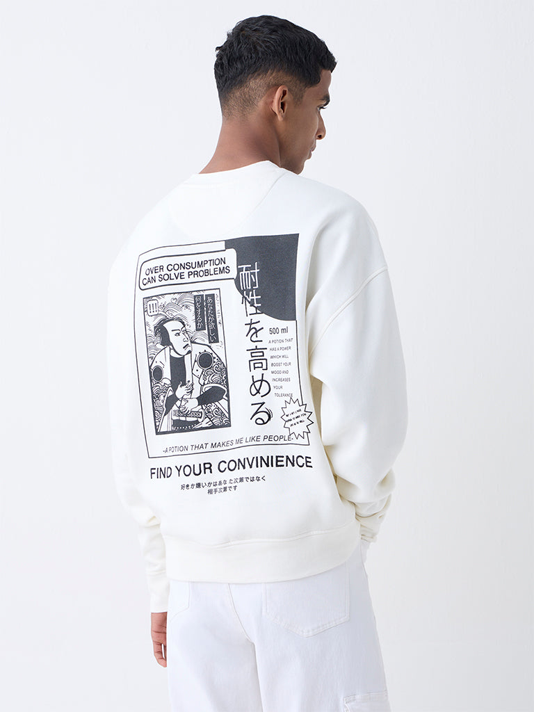 Nuon Off-White Printed Relaxed-Fit Cotton-Blend Sweatshirt - Image 4