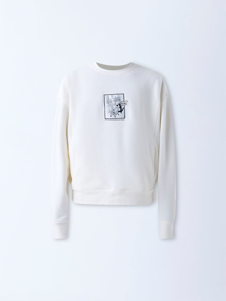 Nuon Off-White Printed Relaxed-Fit Cotton-Blend Sweatshirt - Image 5