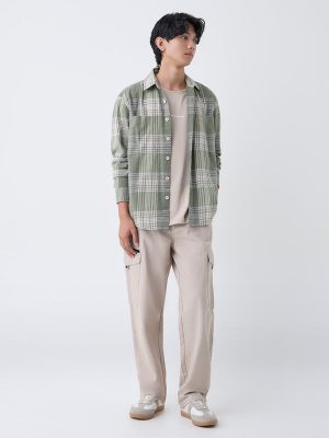 Nuon Beige Relaxed-Fit Mid-Rise Cotton Cargo Pants