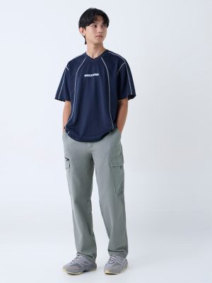 Nuon Sage Solid Relaxed-Fit Mid-Rise Cotton Cargo Pants