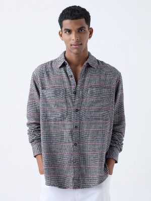 Nuon Black Checkered Pattern Relaxed-Fit Cotton Shirt