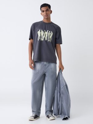 Nuon Charcoal Printed Relaxed-Fit Cotton T-Shirt