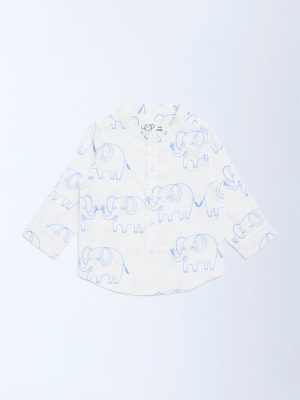 HOP Baby White Animal Embroidered Cotton Shirt