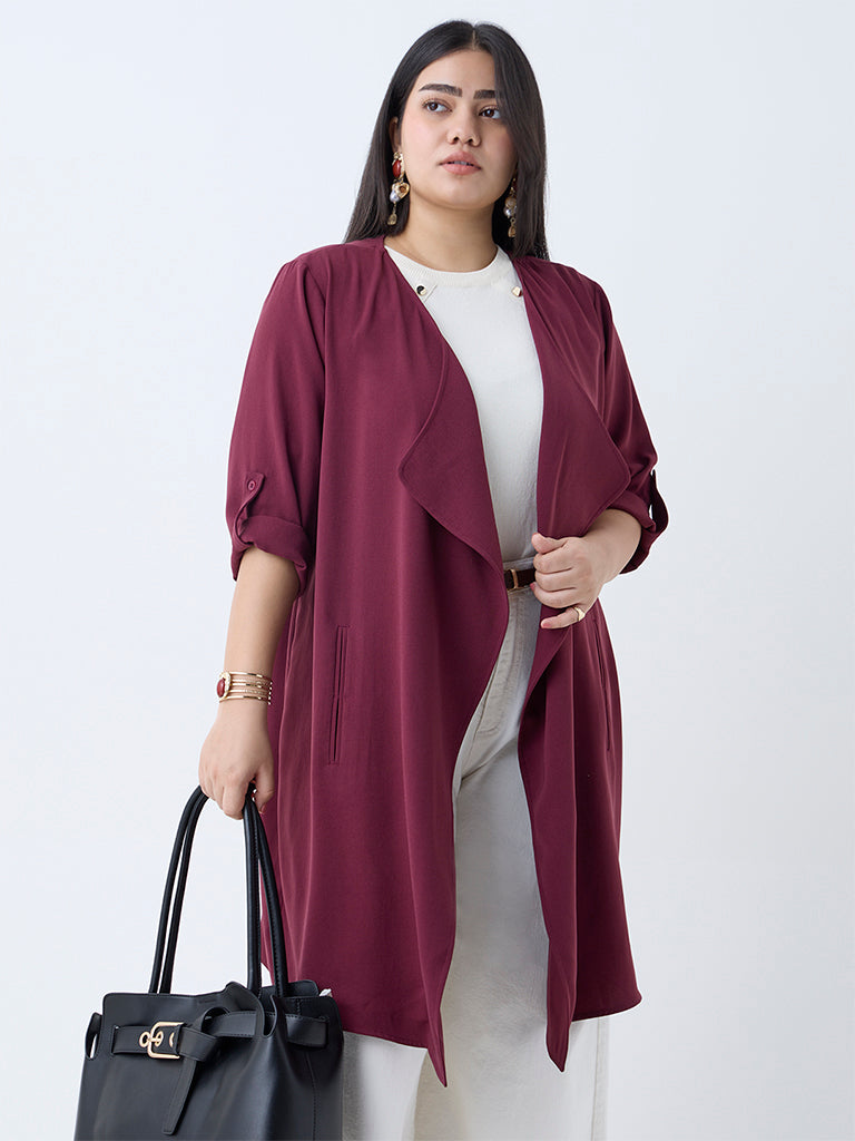 Gia Maroon Solid Cotton Shrug - Image 2