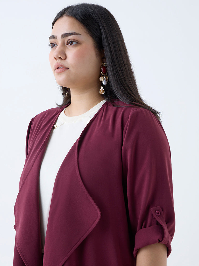 Gia Maroon Solid Cotton Shrug - Image 3