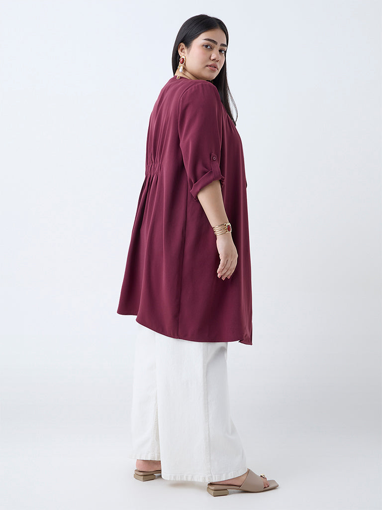 Gia Maroon Solid Cotton Shrug - Image 4