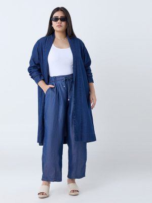 Gia Dark Blue High-Rise Chambray Pants