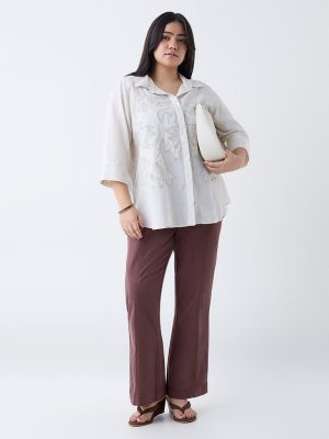 Gia Brown Bootcut High-Rise Cotton-Blend Trousers