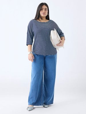 Gia Blue Washed Wide-Leg High-Rise Jeans