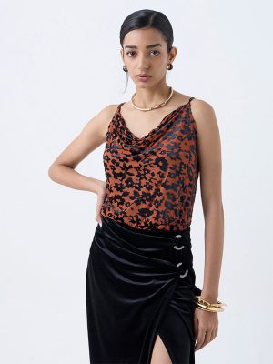 Wardrobe Orange Abstract-Printed Mesh Top